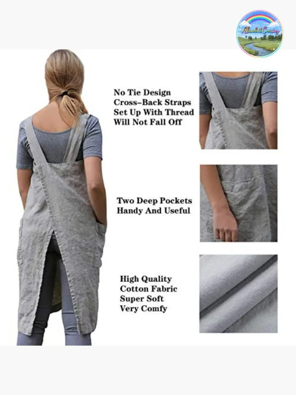 Cotton Linen Cross Back Apron with Pockets Pinafore Baking Cooking